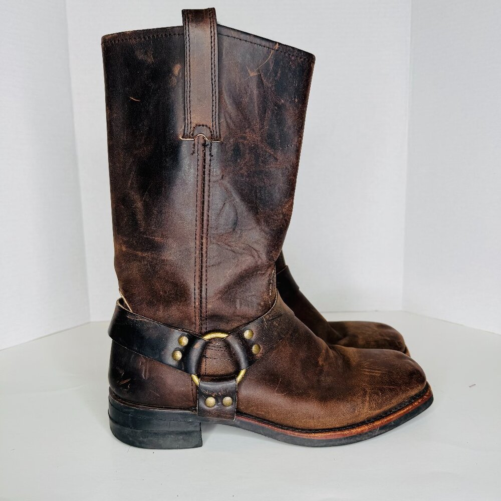 Men 10 Frye Dark Brown Leather Harness Boots